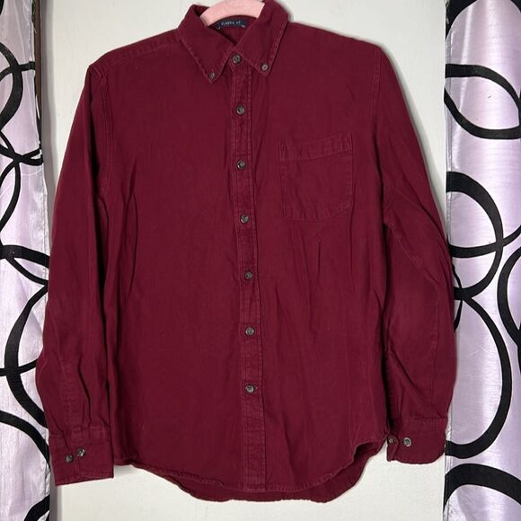 St Johns Bay SJB Maroon Solid Flannel Button Down Long Sleeve Shirt Small - Picture 2 of 9